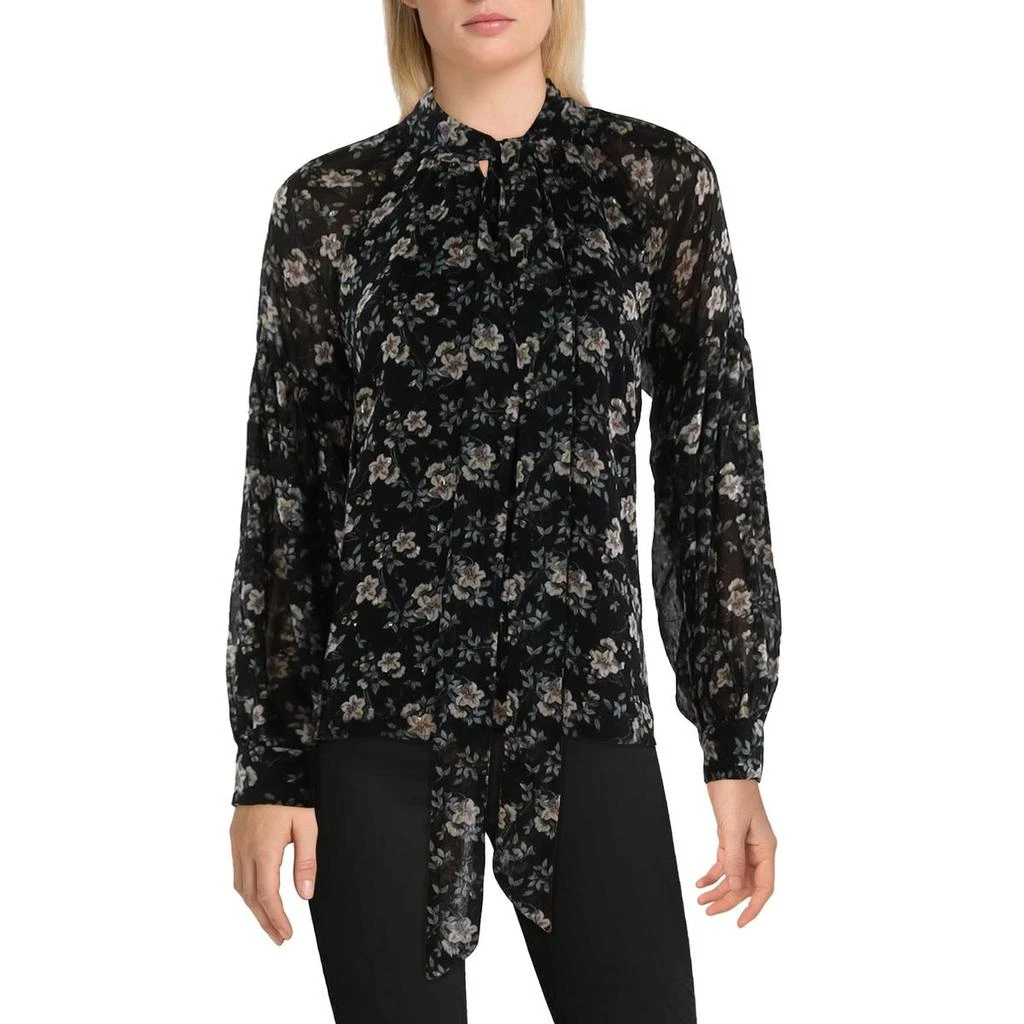Vince Camuto Womens Tie Neck Metallic Blouse 3