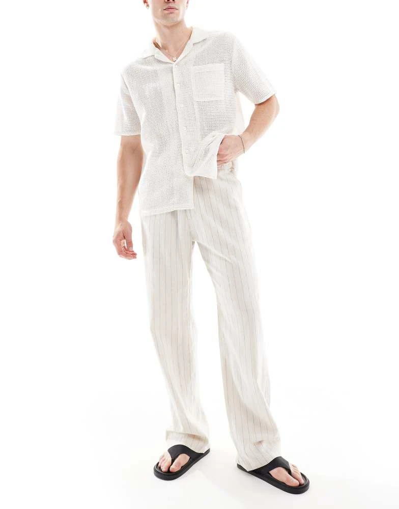 Bershka Bershka linen rich striped trouser in sand 5