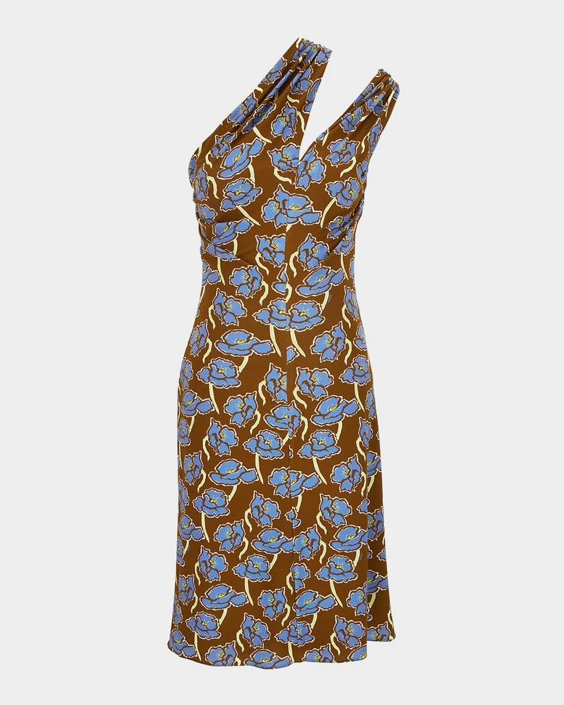 Versace Floral Print One-Shoulder Backless Crepe Cocktail Dress 1