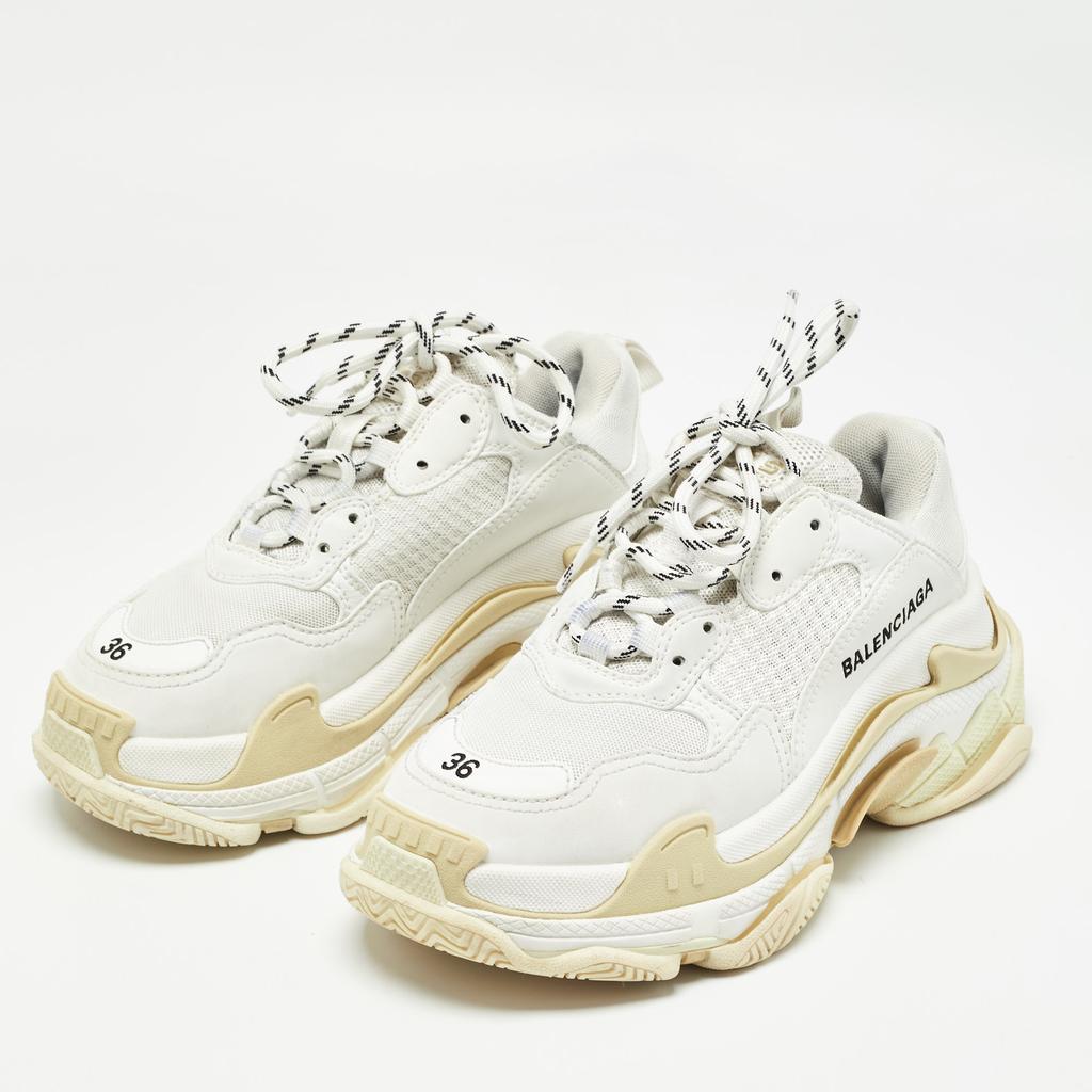 Balenciaga Balenciaga White Faux Leather and Mesh Triple S Sneakers Size 36