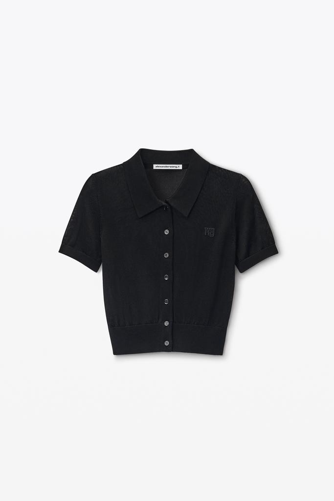 Alexander Wang Logo Embroidered Polo Cardigan in Viscose