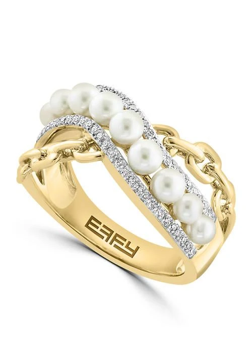 Effy 14K Yellow Gold Diamond and Freshwater Pearl Ring