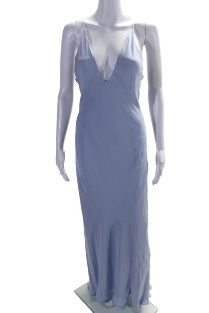 Khaite Khaite Womens Silk V-Neck Strappy Slip-On Sleeveless Maxi Slip Dress Blue