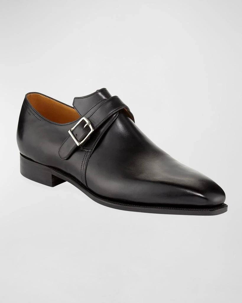 Corthay Arca Calf Leather Monk Shoe, Black 2