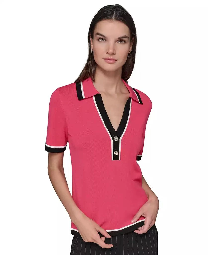 Karl Lagerfeld Paris Petite Polo-Collar Short-Sleeve Sweater 1