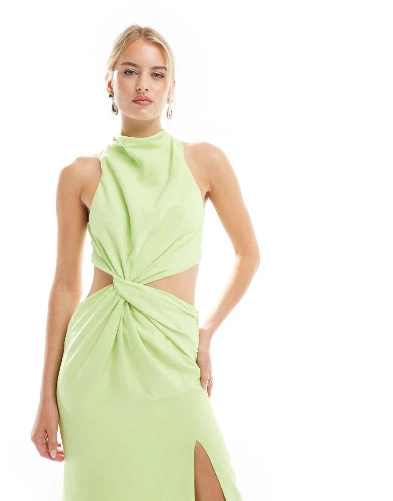 ASOS ASOS DESIGN Tall racer neck maxi dress with twist waist detail in lime green 4