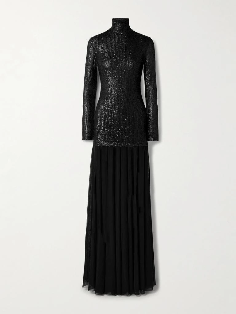 Norma Kamali Sequin-embellished Stretch-tulle Turtleneck Gown
