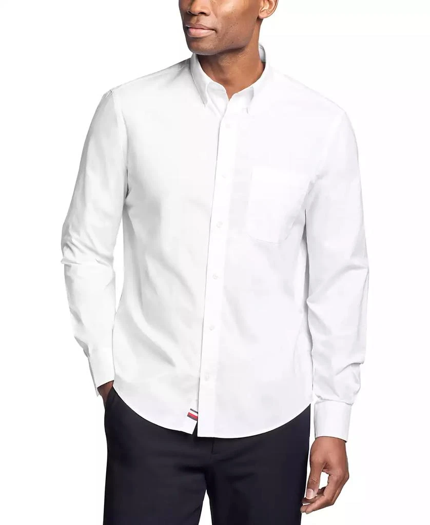 Tommy Hilfiger Men's TH Flex Regular Fit Washed Stretch Untucked Length Dress Shirt 1