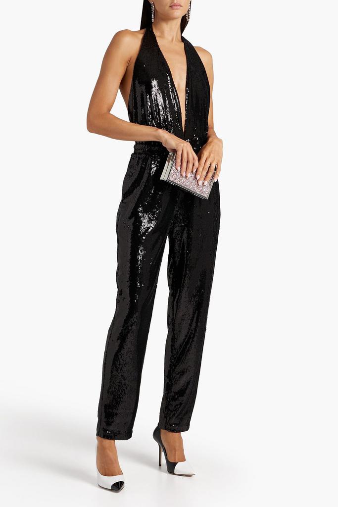 HALSTON Hannah sequined stretch-mesh tapered pants