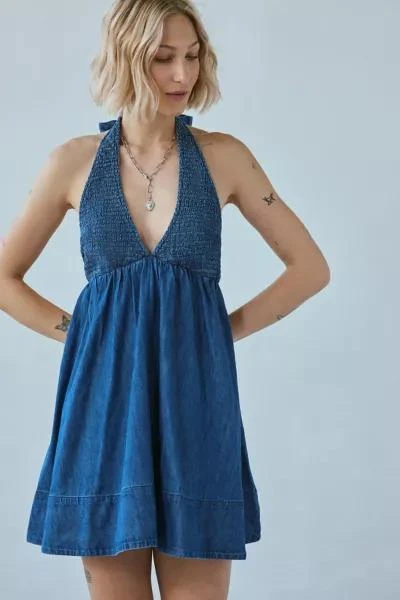 BDG BDG Iris Smocked Plunging V-Neckline Halter Mini Dress 4