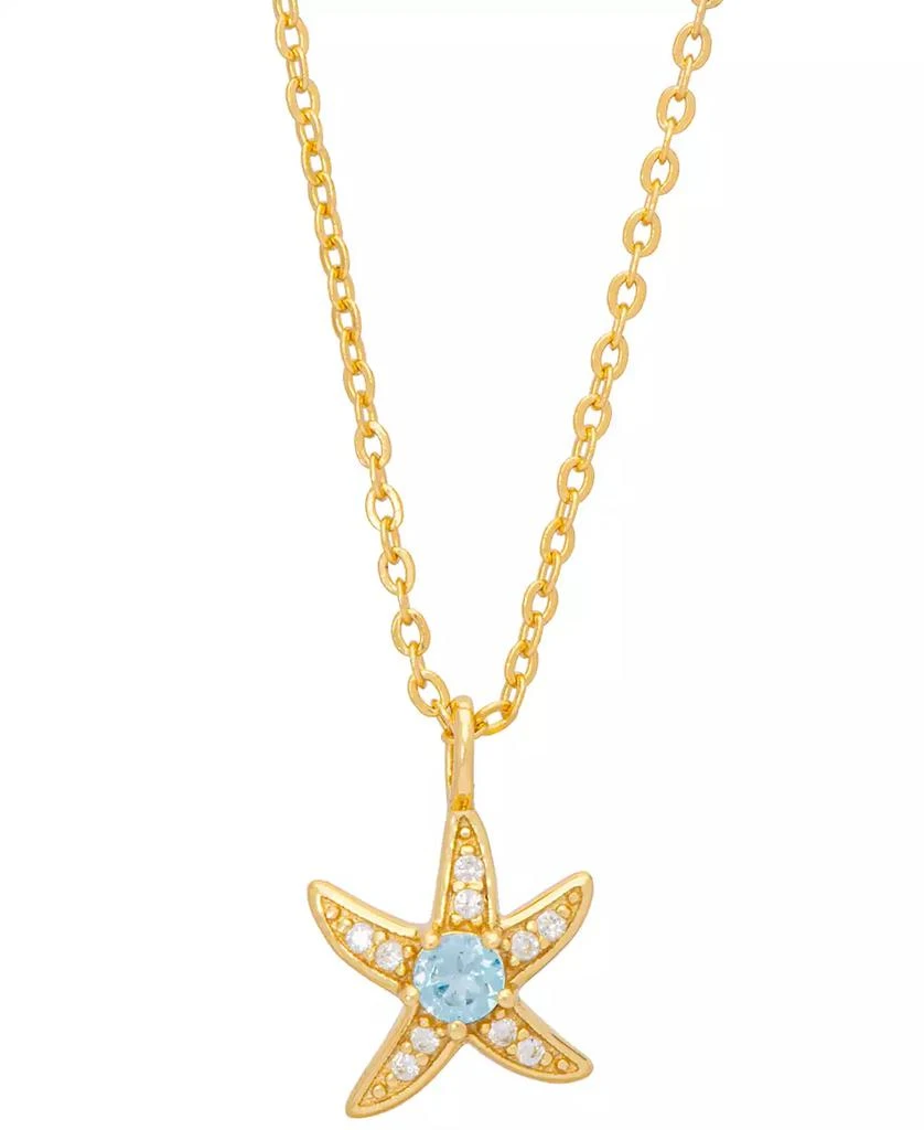 Macy's Blue Topaz (1/10 ct. t.w.) & Lab-Grown White Sapphire (1/10 ct. t.w.) Starfish 18" Pendant Necklace in 14k Gold-Plated Sterling Silver 1