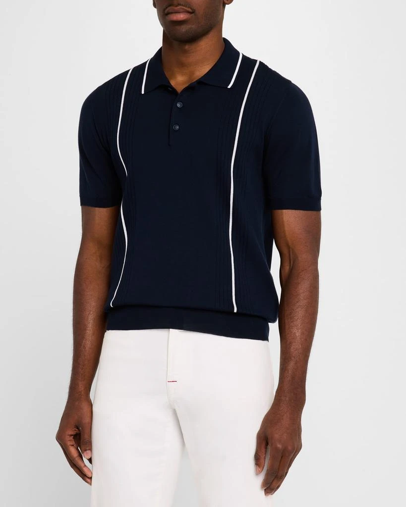 Kiton Men's Tipped Cotton Short-Sleeve Polo Sweater 4