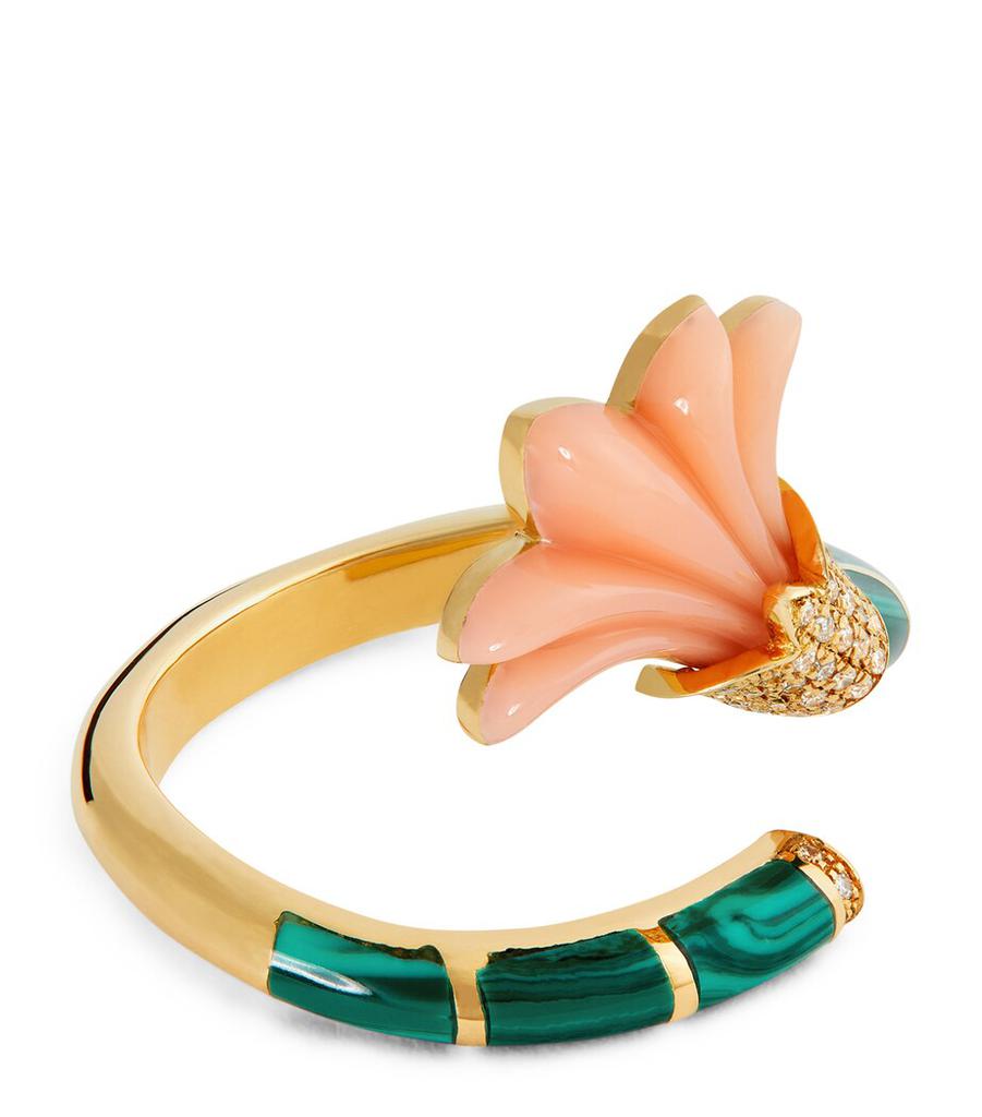 L'ATELIER NAWBAR Yellow Gold, Diamond, Coral and Malachite Psychedeliah Ring