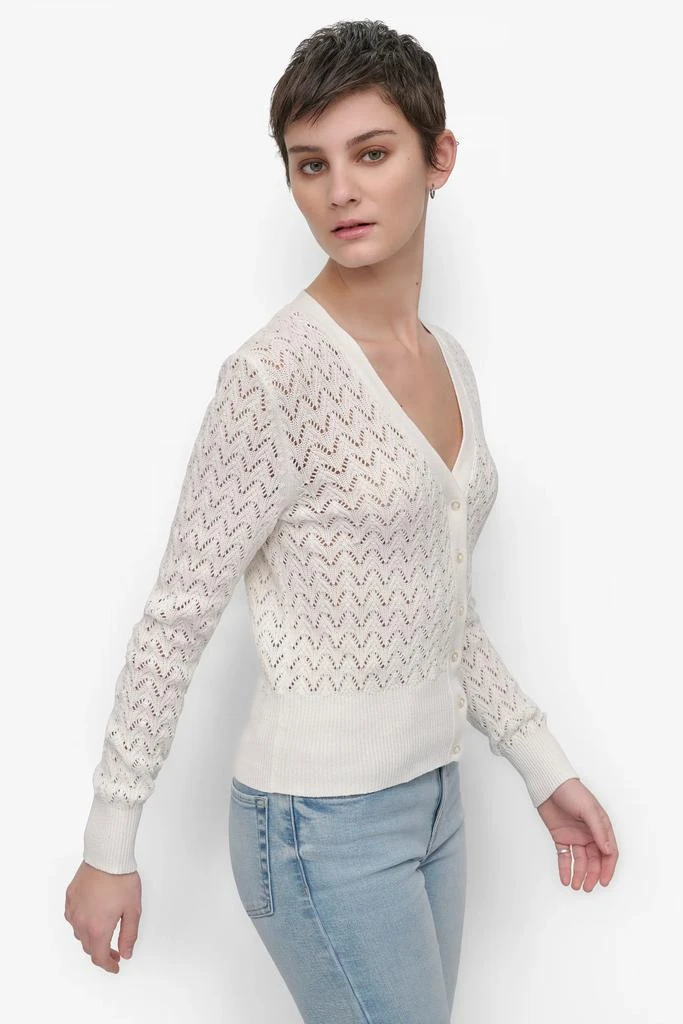DKNY LONG SLEEVE POINTELLE STITCH V NECK CARDIGAN 3