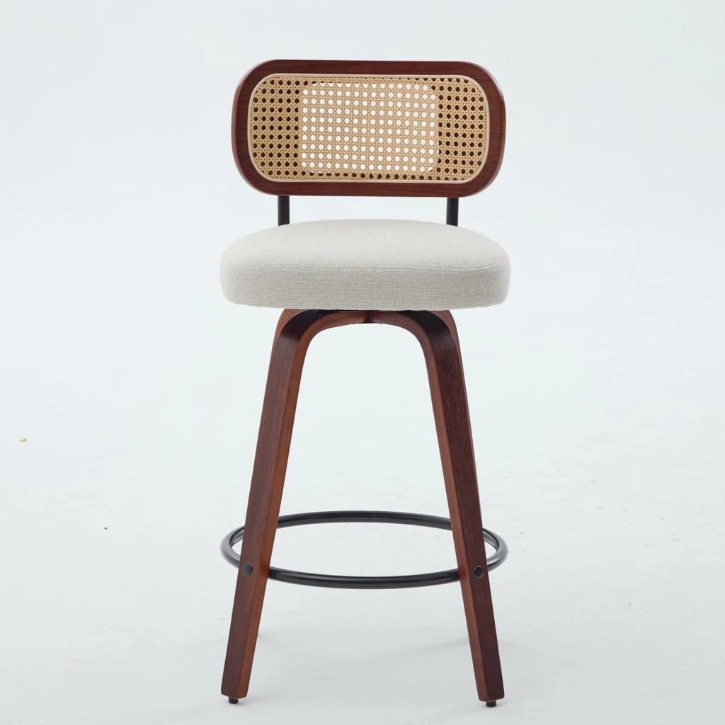 Streamdale Furniture Streamdale Set of 3, 26" Counter Height Bar Stools - Walnut/Black, Cane Rattan, Beige Linen, Swivel 2