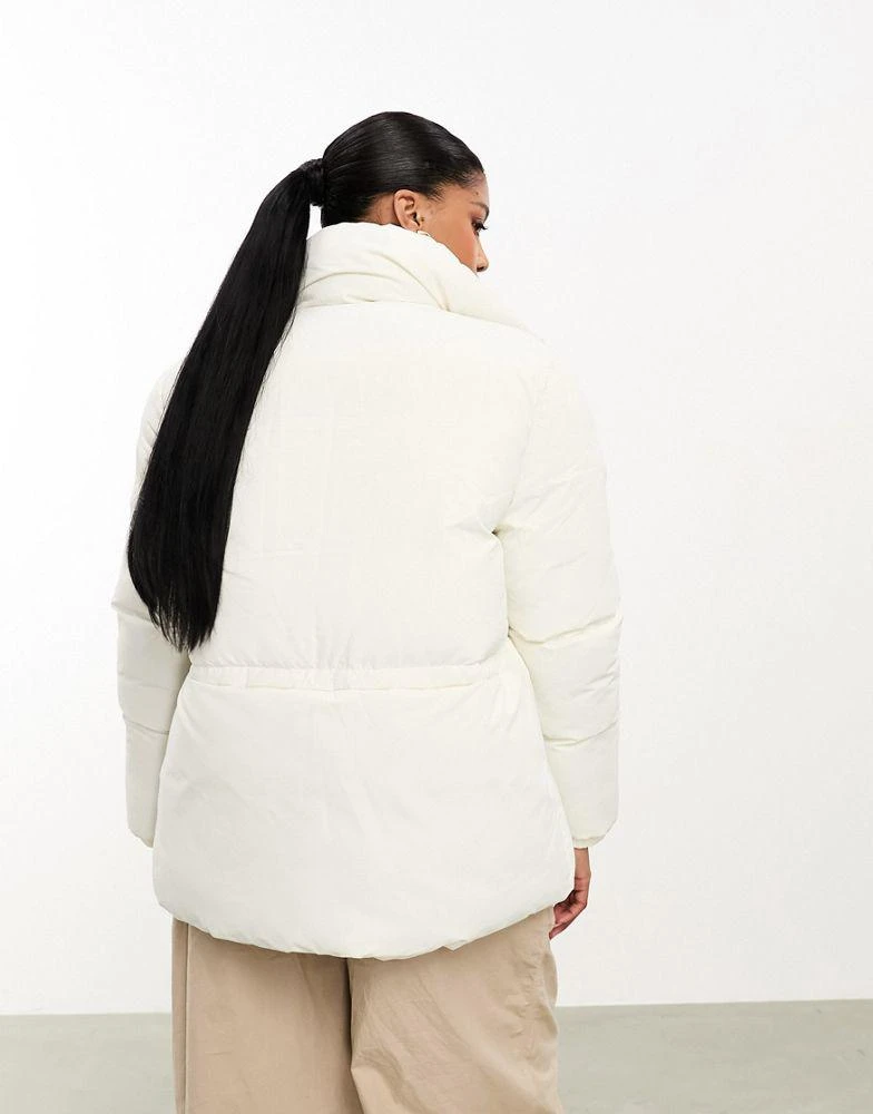 Threadbare Threadbare Icy oversized puffer coat with cinched waist in white 3