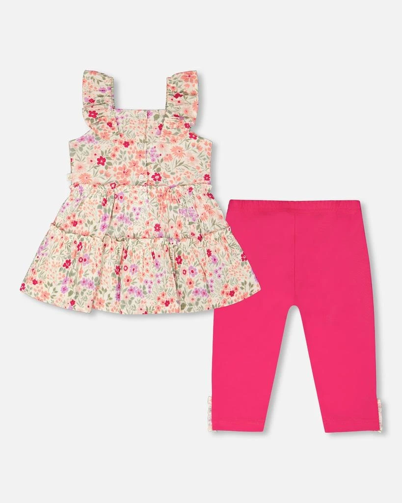 Deux par Deux Tunic and Organic Cotton Capri Set Off White Printed Flowers and Pink 3