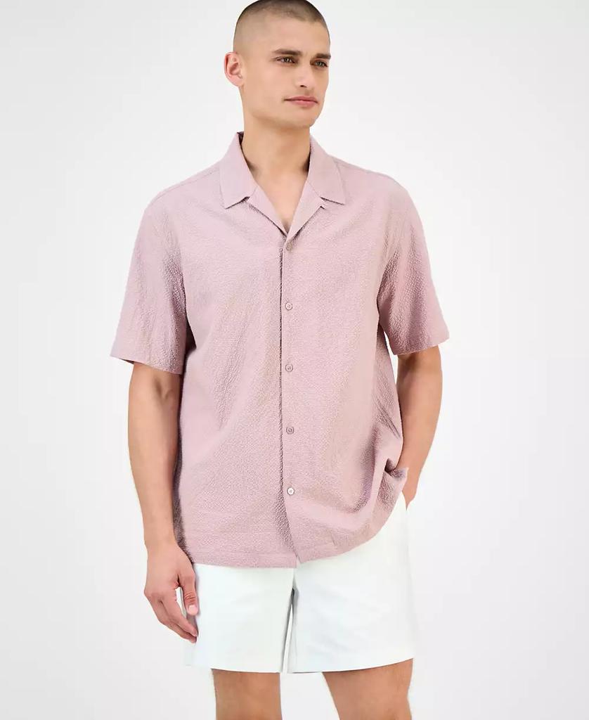 Macy's Alfani Men's Short Sleeve Puckered Button-Front Camp Shirt, Exclusively at Macy's