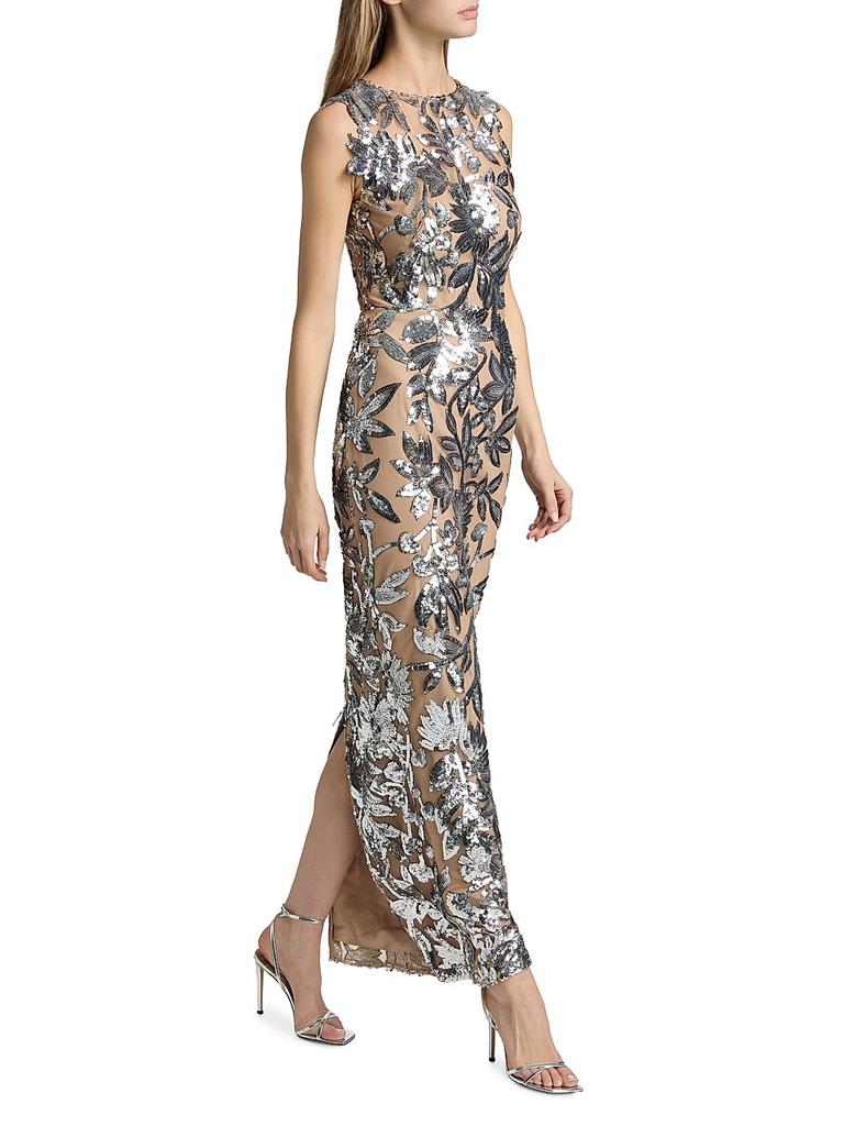 BRONX AND BANCO Tokyo Sequin-Feather Sleeveless Gown