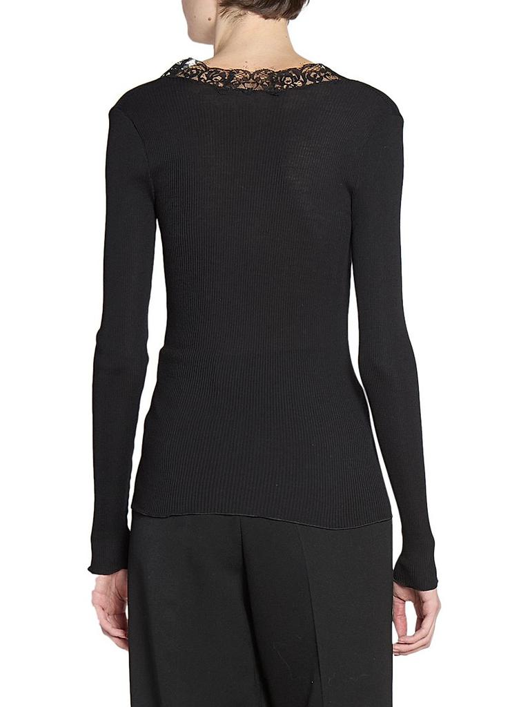 Yves Saint Laurent Laced Cardigan in Ribbed Wool and Silk