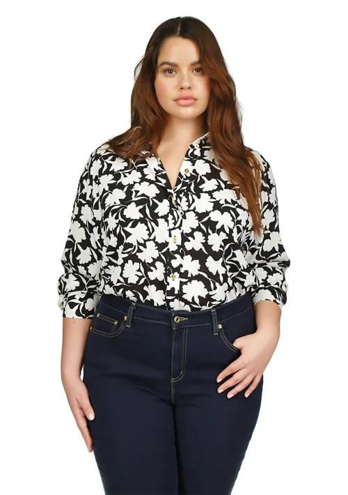 Michael Kors Michael Kors Plus Size Ocelot Ruffle Peasant Top 1