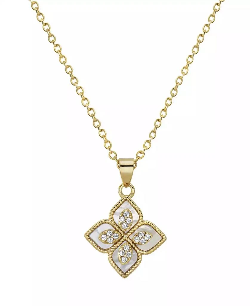 ADORNIA 16-18" Adjustable 14K Gold Plated Renaissance Flower Crystal White Imitation Mother of Pearl Necklace 1