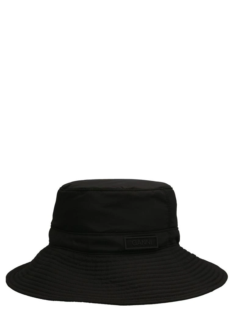 Ganni Ganni Logo Patch Dropped Wide Brim Bucket Hat 1