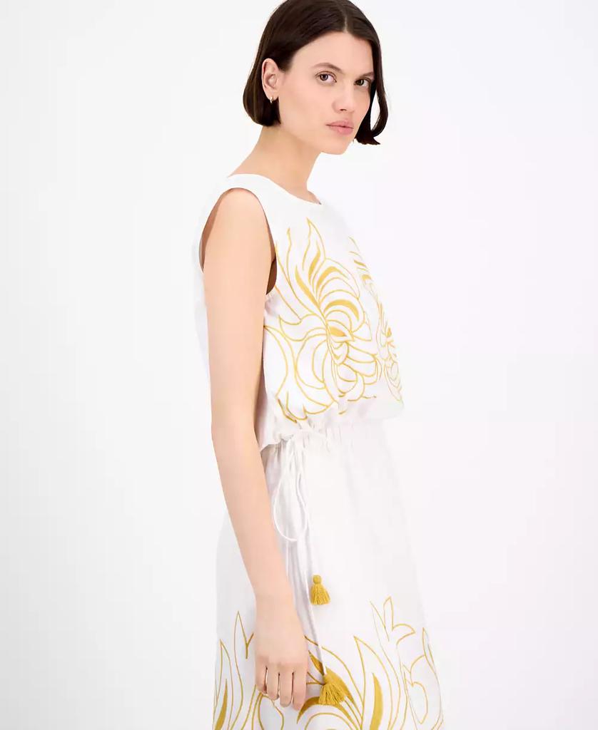 Avec Les Filles Women's Sleeveless Embroidered Drawstring-Hem Top
