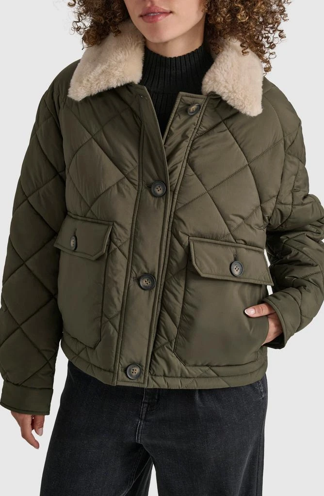 DKNY Crop Quilted Jacket with Faux Fur Trim 1