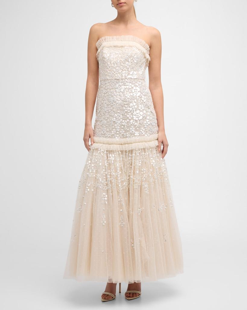Needle & Thread Regal Rose Strapless Floral Sequin Tulle Gown