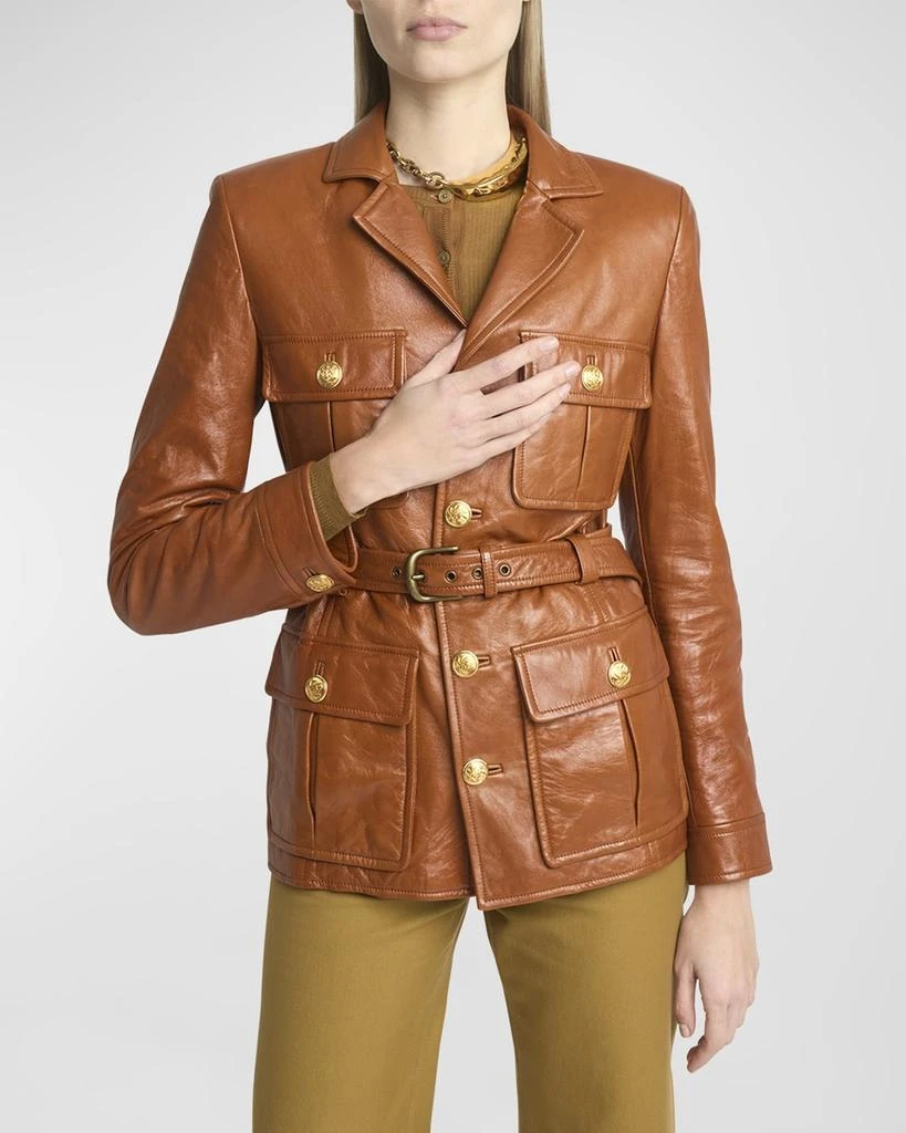 Chloé Glossy Leather Belted Military Jacket 7
