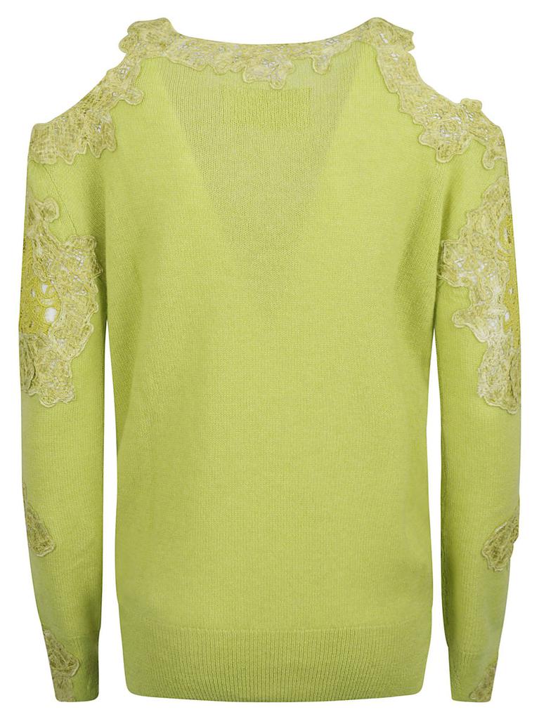 ERMANNO SCERVINOカシミヤシルク　タイトフィットニットドレス Ermanno Scervino Cotton and Cashmere Cardigan with Lace in Pink