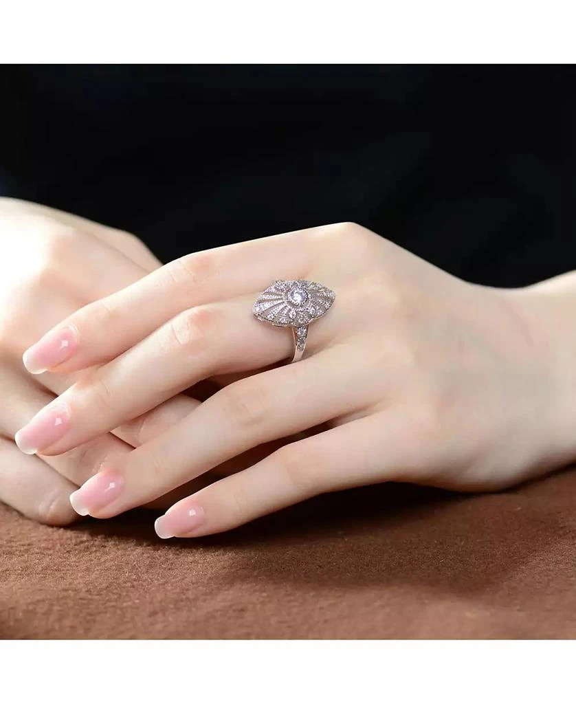 Genevive Sterling Silver Clear Round Cubic Zirconia Filigree Ring 2