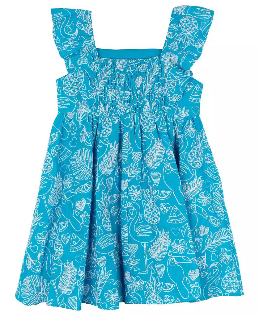 Rare Editions Toddler and Little Girls Embroidered Tropic Print Dress