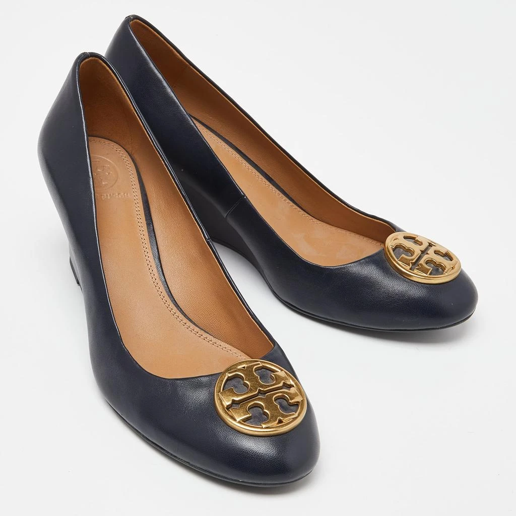 Tory Burch Tory Burch Navy Blue Leather Chelsea Wedge Pumps Size 38 4