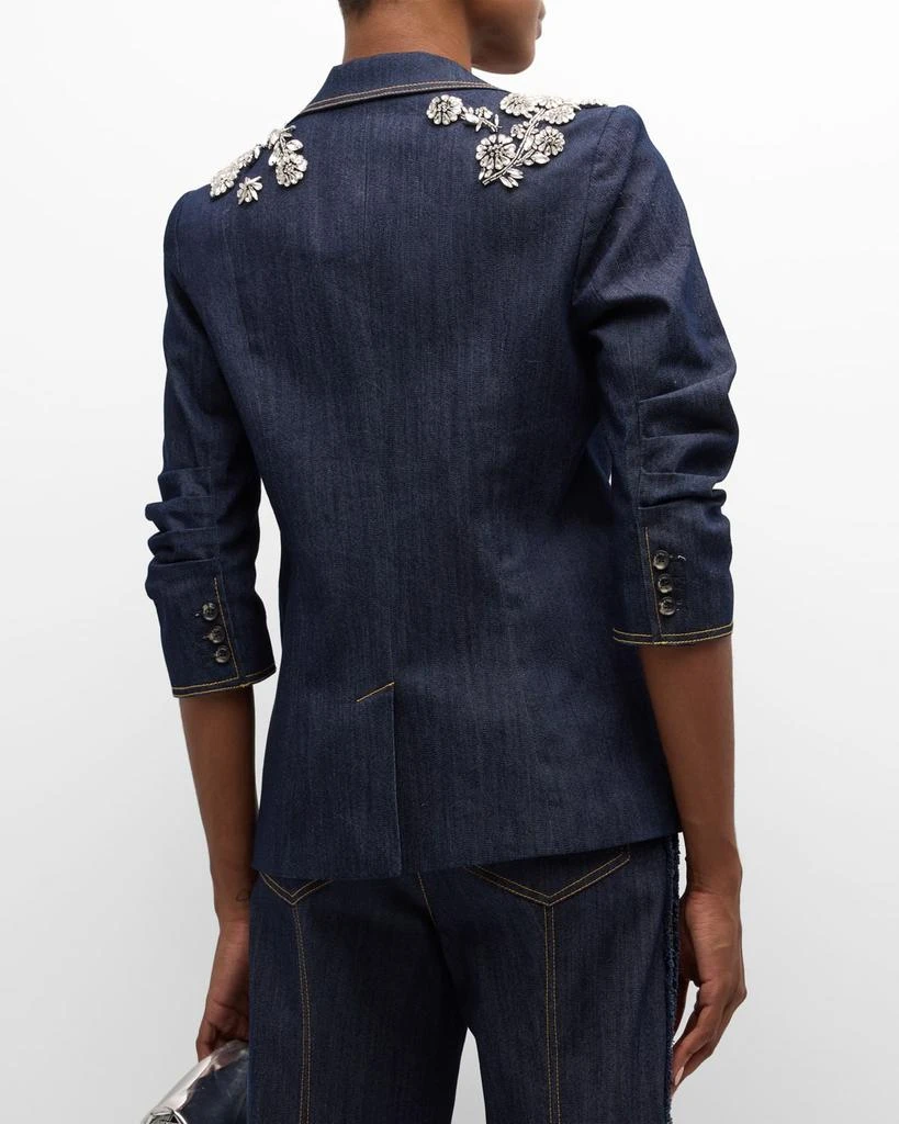 Cinq a Sept Crystal Chrysanthemum Khloe Denim Blazer 3