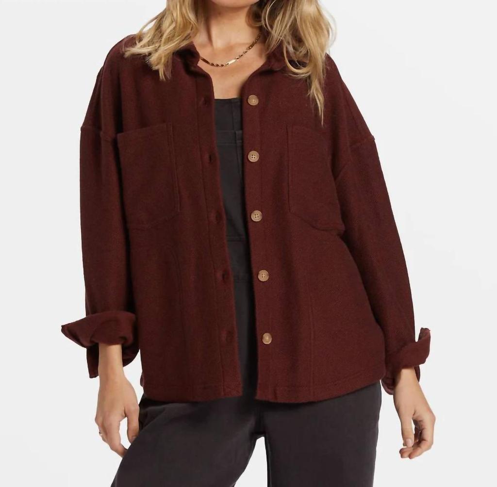 Billabong Everytime Oversized Shacket In Light Chocolate Brown