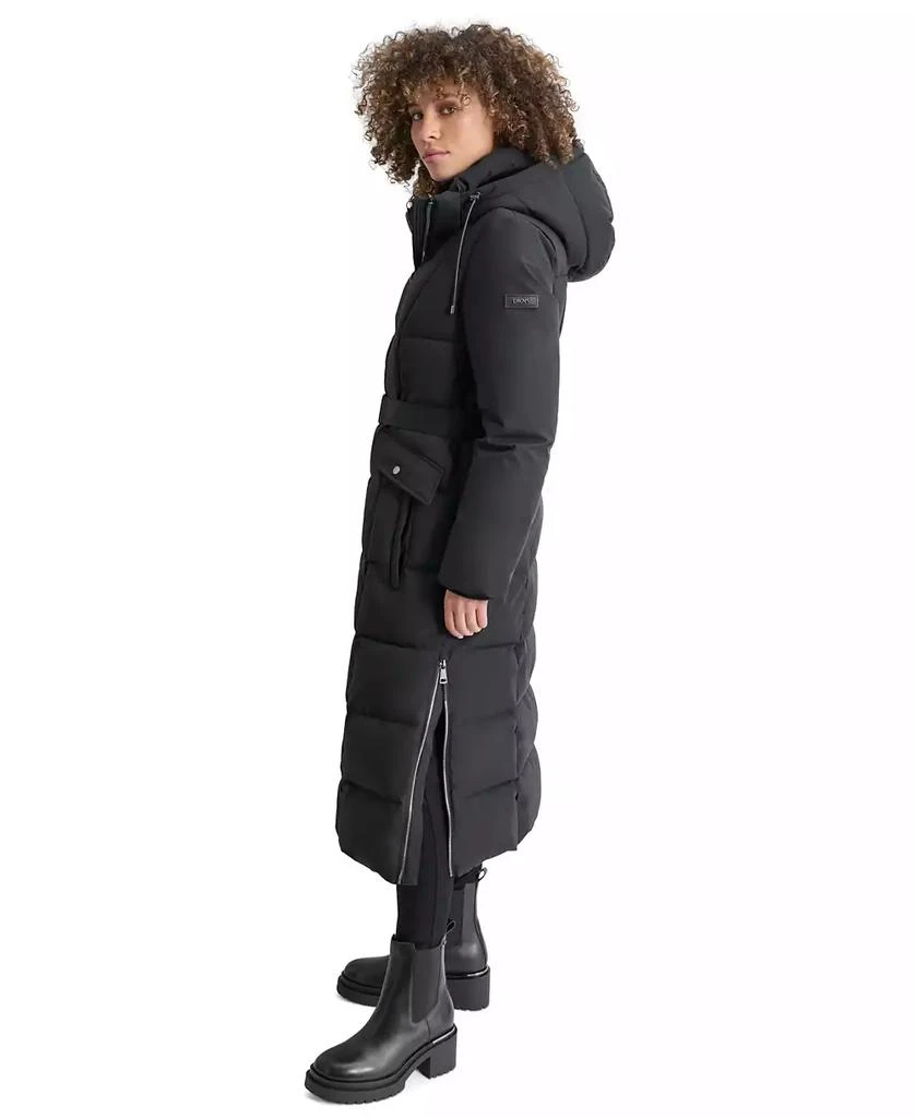 DKNY Womens Maxi Belted Hooded Puffer Coat 3