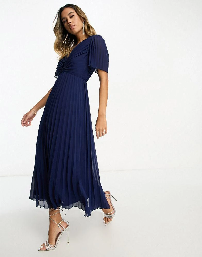 Shop ASOS DESIGN pleated bodice flutter sleeve pleat midi dress in