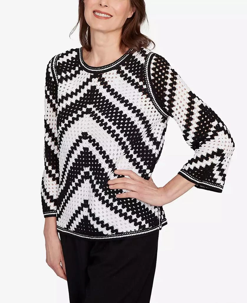 Alfred Dunner Women's Santa Barbara Chevron Crochet Bell Sleeve Top 3
