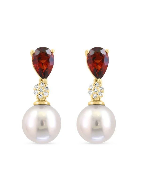 Effy 14K Yellow Gold, Garnet, Fresh Water Pearl & 0.04 TCW Diamond Drop Earrings 2
