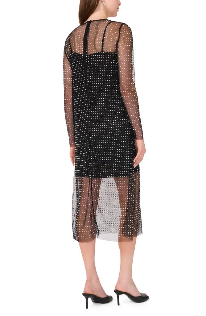 Halogen Crystal Detail Long Sleeve Mesh Overlay Midi Dress 9