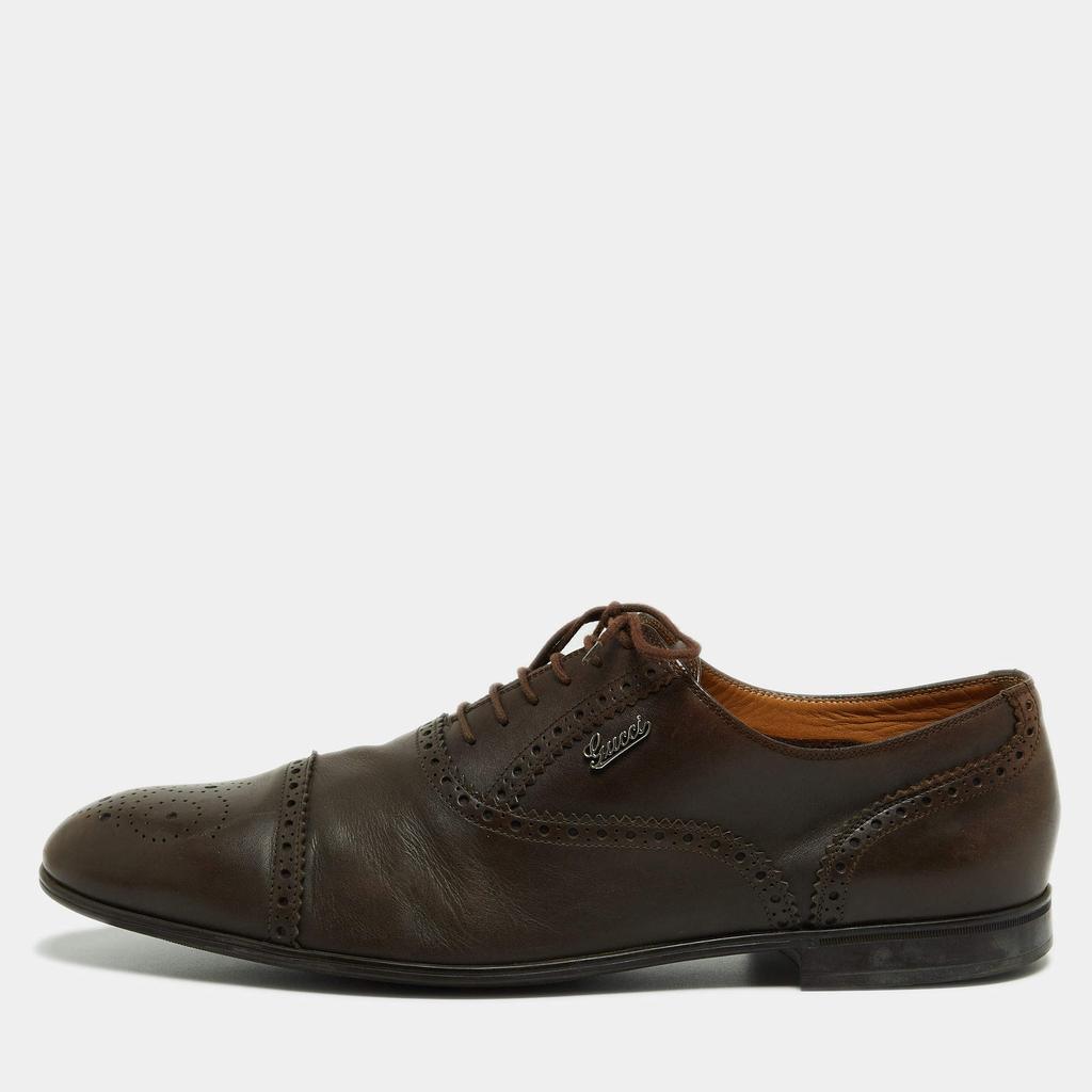 Gucci Gucci Brown Leather Brogue Oxfords Size 45.5
