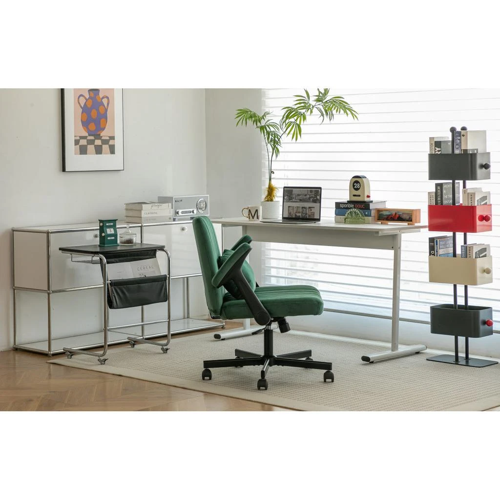 Streamdale Furniture Streamdale Green Velvet Criss Cross Armrest Office Chair 3