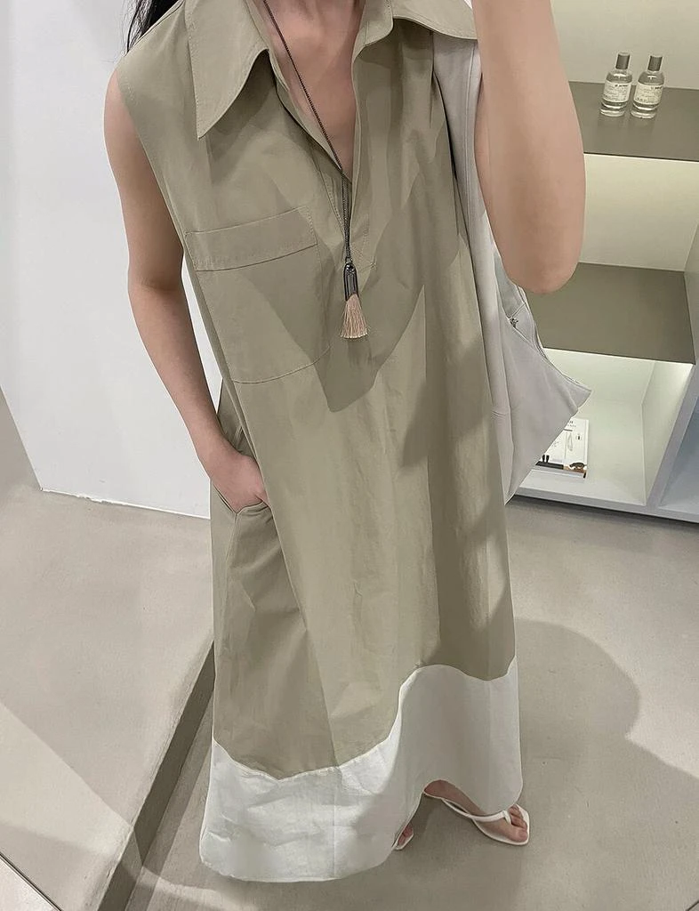 Pixie Market Khaki and white Collar Shirt Dress -PREORDER 1