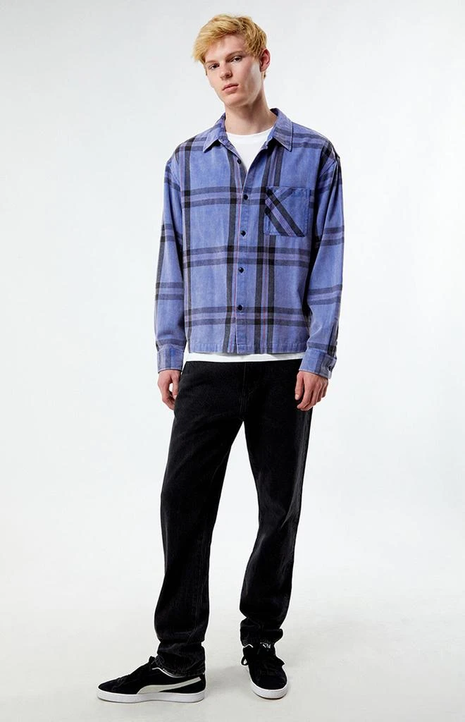 PacSun Blue Washed Cropped Flannel Shirt 4