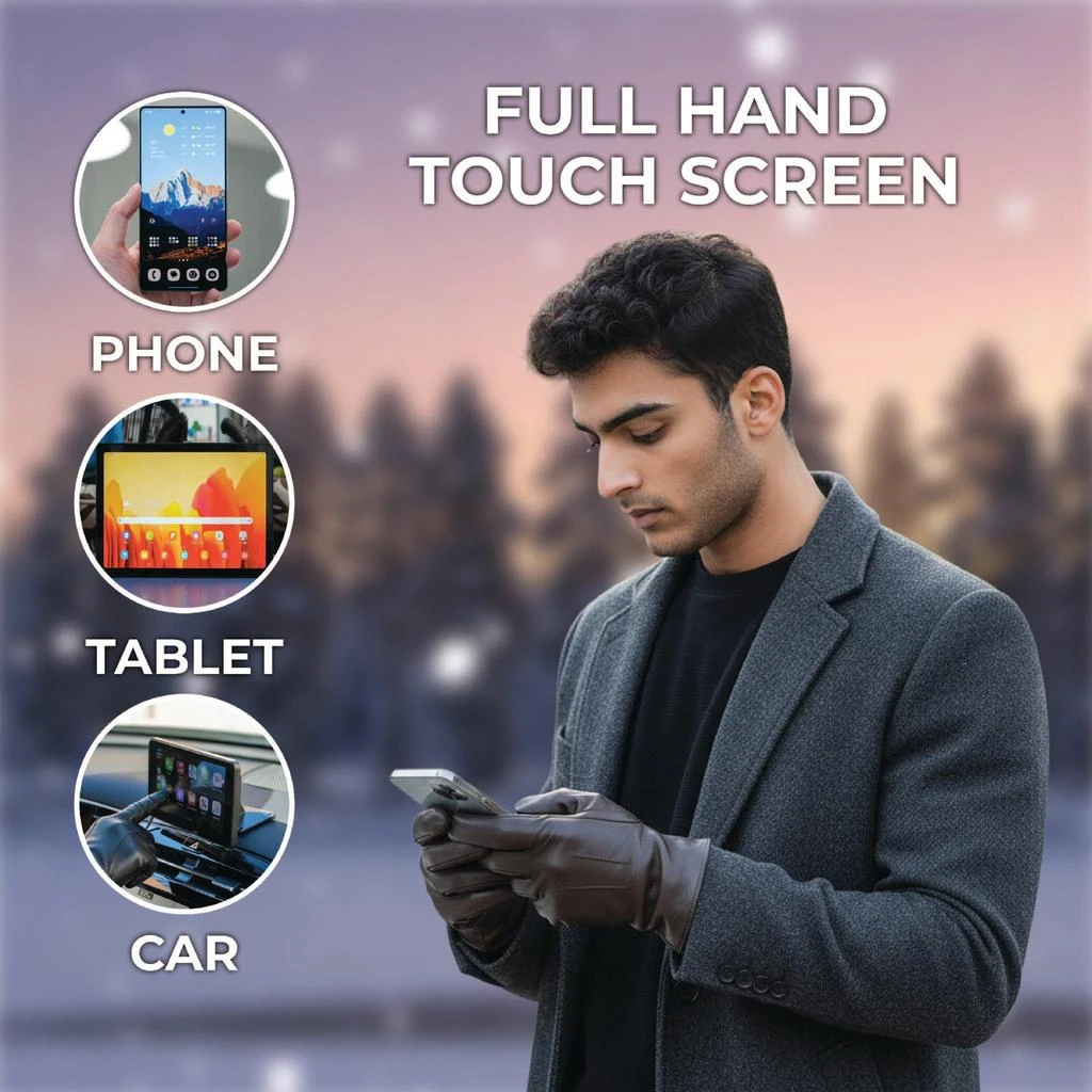 Infinity Leather Men’s Brown Italian Leather Warm Wool Lining Winter Riding Driving Casual Gloves 4