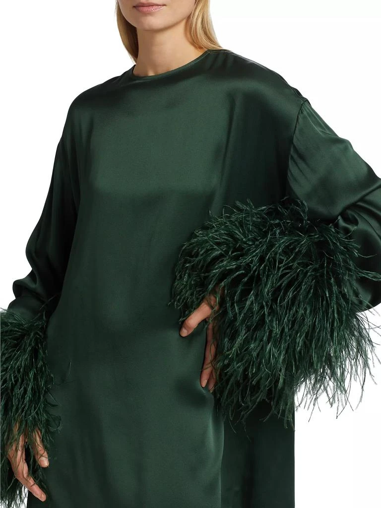 LAPOINTE Feather-Trimmed Satin Shift Minidress 6