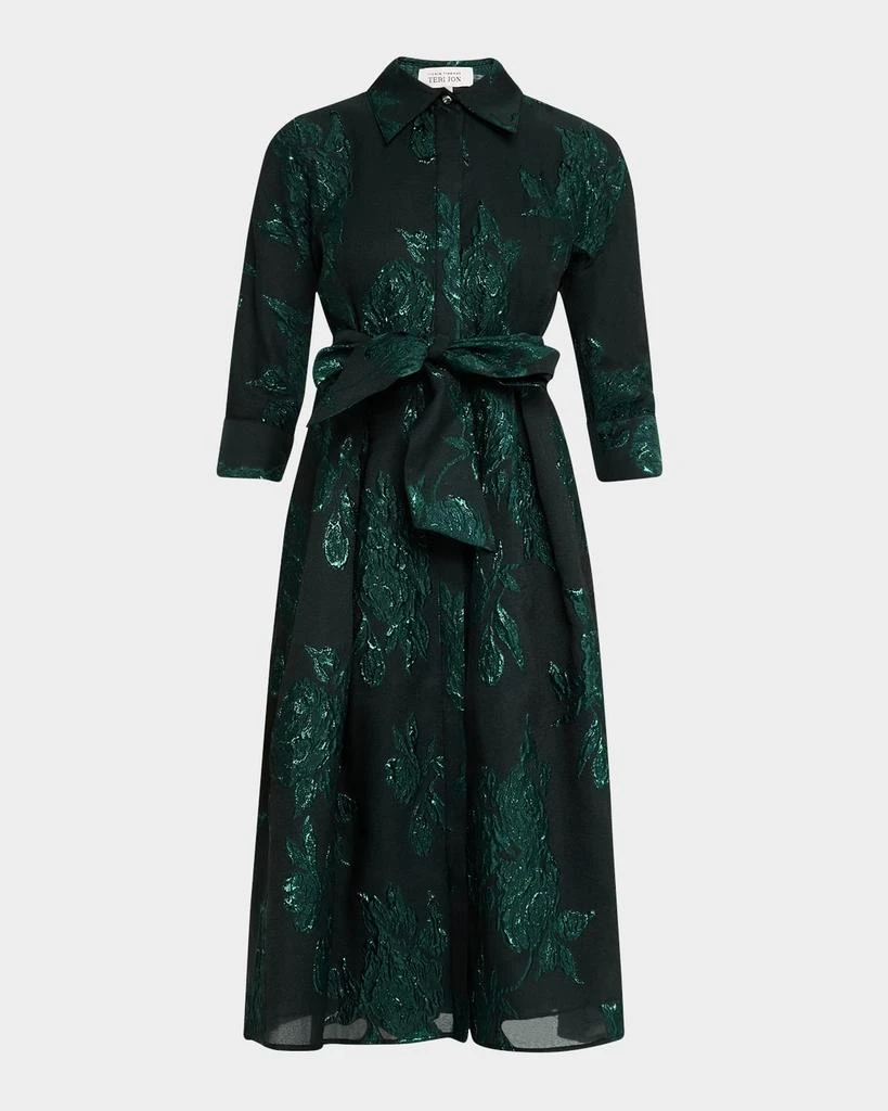 Teri Jon Metallic Jacquard Belted Shirtdress 1