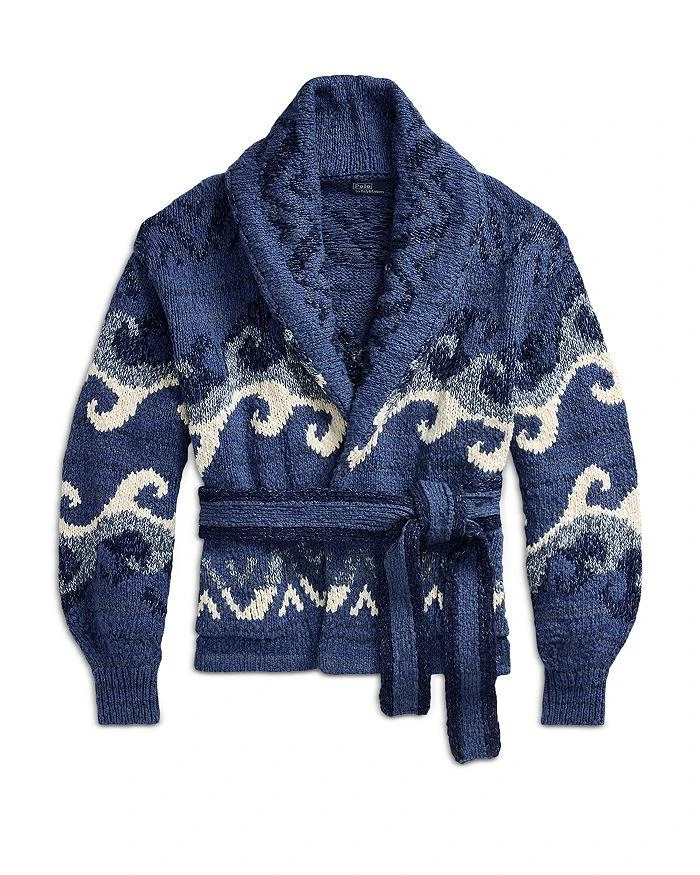 Ralph Lauren Intarsia Wave Motif Belted Cardigan 6